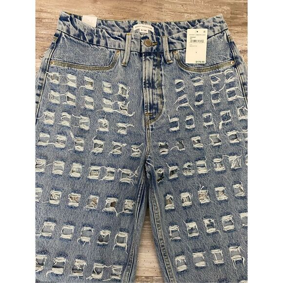 Good American Indigo 174 Distressed Jeans Wide Leg Women’s Sz 6 - Picture 3 of 7